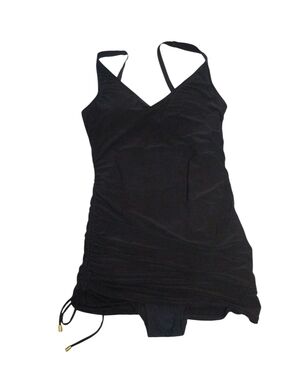 Beyond Black V-Neck Swim Dress with Adjustable Side Ties And Side Ruching SZ 10